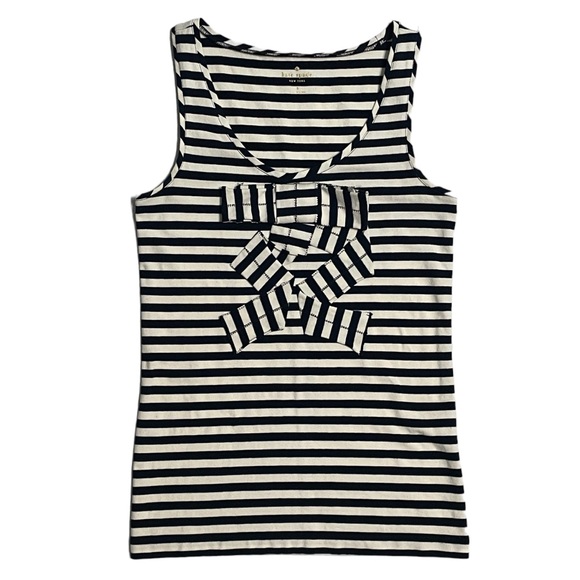Kate Spade Breton Striped tank, ribbon bow appliqué, size small. Navy blue white - Picture 1 of 10